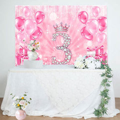 Aperturee - Aperturee Balloon Gift Pink Bokeh Happy 3rd Birthday Backdrop