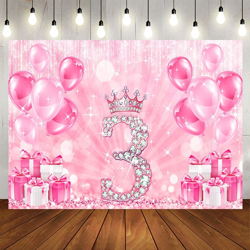 Aperturee - Aperturee Balloon Gift Pink Bokeh Happy 3rd Birthday Backdrop