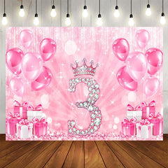 Aperturee - Aperturee Balloon Gift Pink Bokeh Happy 3rd Birthday Backdrop