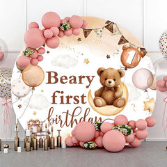 Aperturee Aperturee Balloon Moon Beary First Birthday Round Backdrop