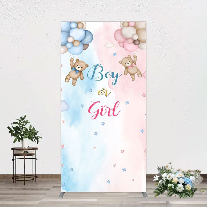 Aperturee - Aperturee Balloon Teddy Baby Shower Gender Reveal Rectangle Backdrop