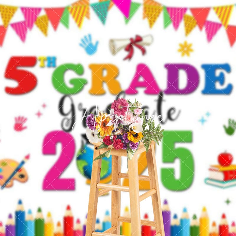 Aperturee - Aperturee Balloons 5th Grade 2025 Congrats Graduate Backdrop