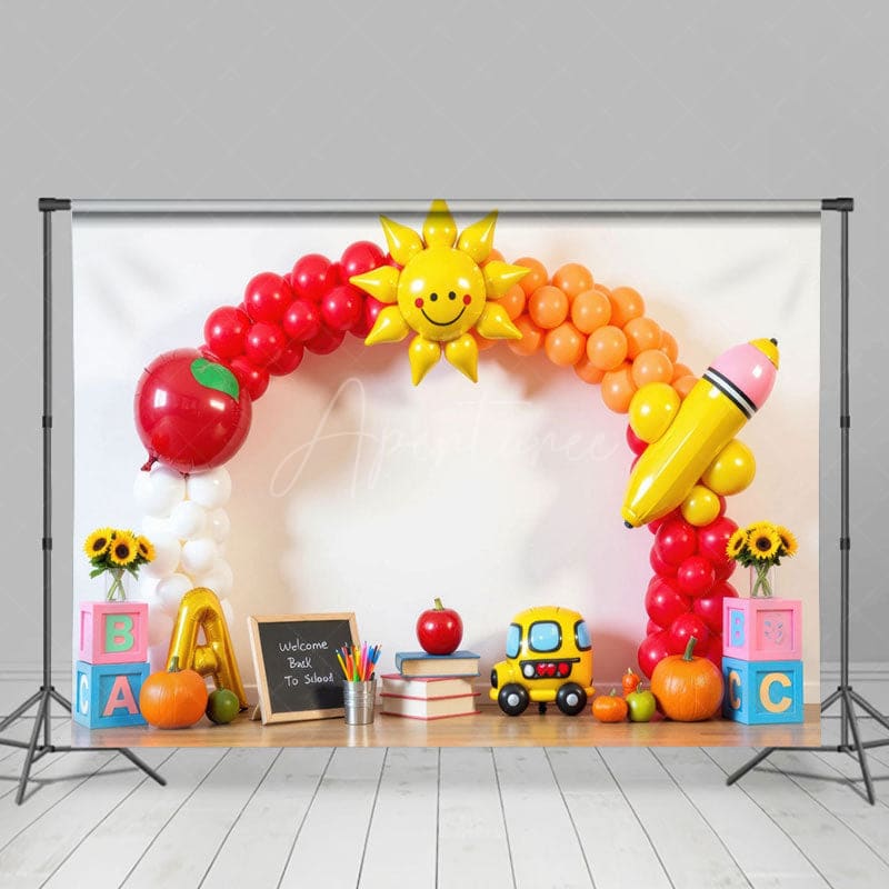 Aperturee - Aperturee Balloons Arch Welcome Back To School Photo Backdrop