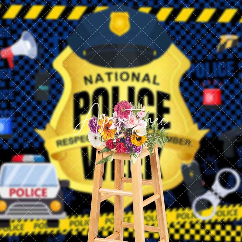 Aperturee - Aperturee Balloons Blue Gold National Police Week Backdrop