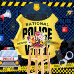 Aperturee - Aperturee Balloons Blue Gold National Police Week Backdrop