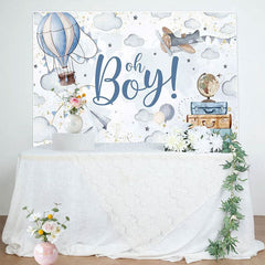 Aperturee - Aperturee Balloons Clouds Adventure Oh Boy Baby Shower Backdrop