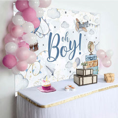 Aperturee - Aperturee Balloons Clouds Adventure Oh Boy Baby Shower Backdrop