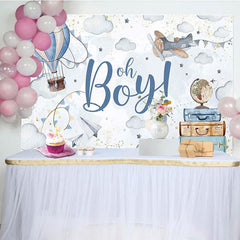 Aperturee - Aperturee Balloons Clouds Adventure Oh Boy Baby Shower Backdrop