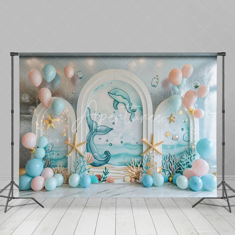 Aperturee - Aperturee Balloons Dolphin Arch Ocean Cake Smash Backdrop