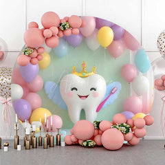 Aperturee Aperturee Balloons Teeth Brush Kids Birthday Round Backdrop
