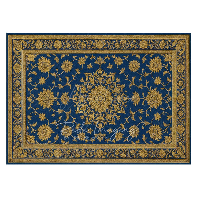 Aperturee - Aperturee Baroque Navy And Gold Rubber Floor Mat For Photo