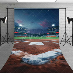 Aperturee - Aperturee Baseball Field Home Plate Sweep Photography Backdrop Night Stadium Game Clay Floor Photo Studio Prop