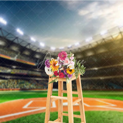 Aperturee - Aperturee Baseball Stadium Backdrop Bright Arena Lights Green Grass Home Plate Sports Themed Party Decoration