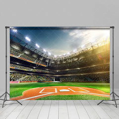 Aperturee - Aperturee Baseball Stadium Backdrop Bright Arena Lights Green Grass Home Plate Sports Themed Party Decoration