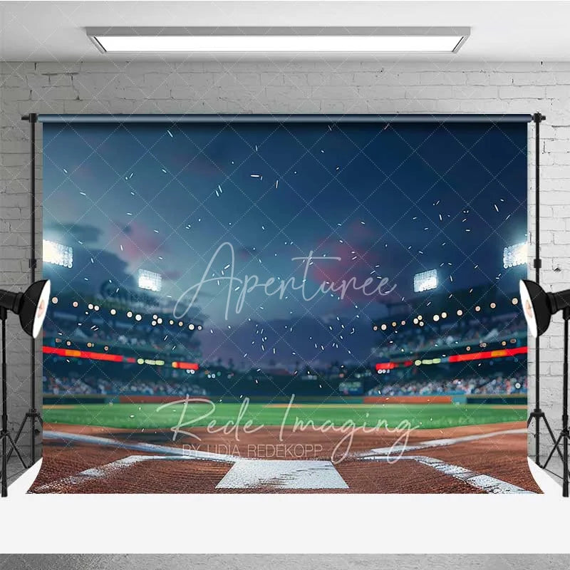 Aperturee - Aperturee Baseball Stadium Lights Sports Backdrop Night Arena Field Game Day Background for Boy Birthday Party