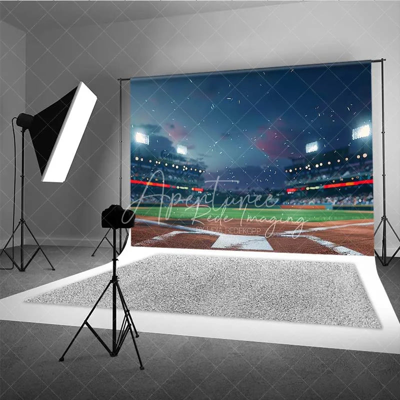 Aperturee - Aperturee Baseball Stadium Lights Sports Backdrop Night Arena Field Game Day Background for Boy Birthday Party