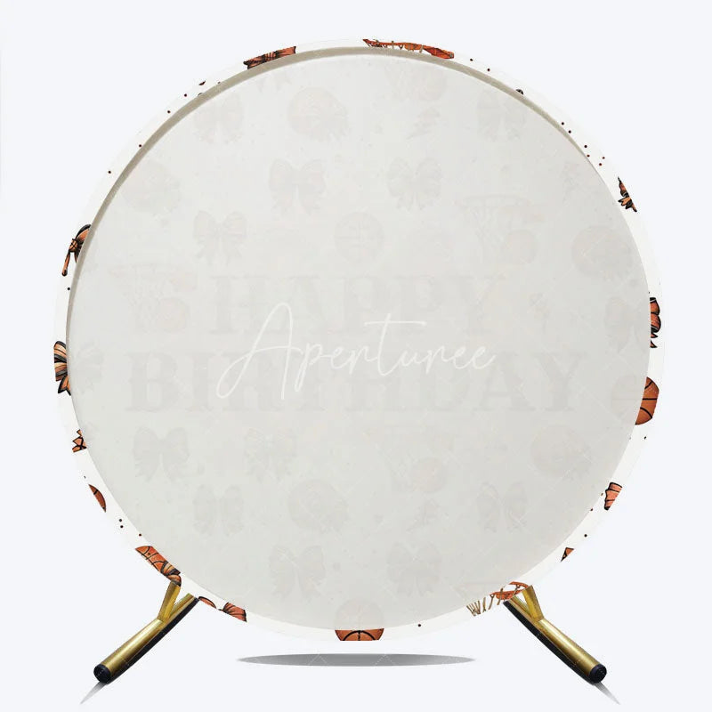 Aperturee - Aperturee Basketball and Bows Birthday Round Backdrop A Sweet Little All Star is on the Way Girl Sports Party Decor