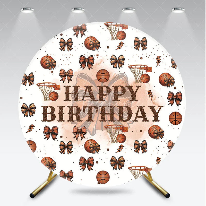 Aperturee - Aperturee Basketball and Bows Birthday Round Backdrop A Sweet Little All Star is on the Way Girl Sports Party Decor
