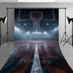 Aperturee - Aperturee Basketball Court Floor Hoop Sweep Photography Backdrop Night Arena Wood Surface Sports Photo Background