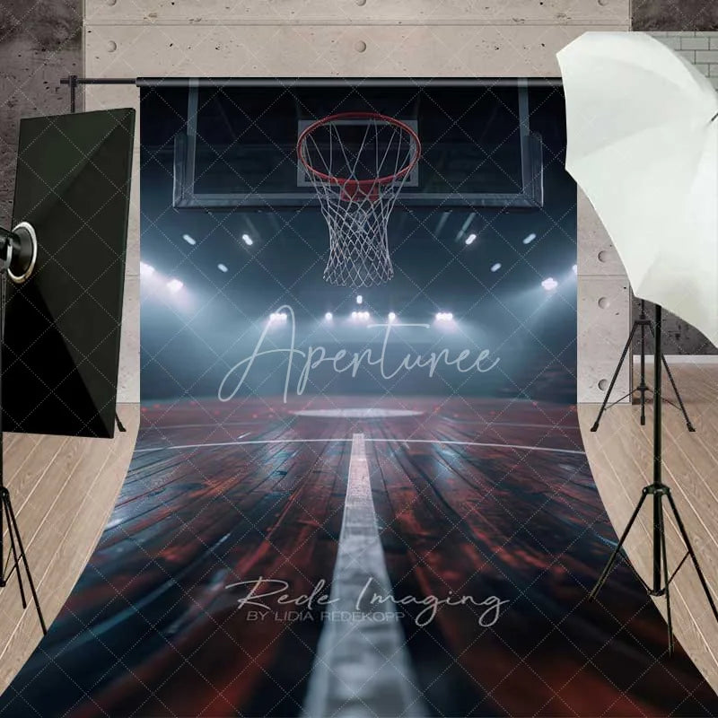 Aperturee - Aperturee Basketball Court Floor Hoop Sweep Photography Backdrop Night Arena Wood Surface Sports Photo Background
