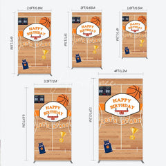 Aperturee - Aperturee Basketball Court Happy Birthday Rectangle Backdrop Kit with Hoop Ball and Trophy Game Day Sports Party Decor
