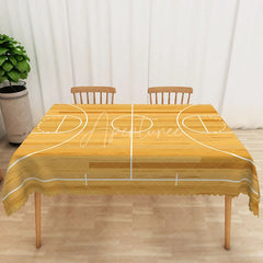 Aperturee - Aperturee Basketball Court Tablecloth in Yellow and White for Sports Themed Birthday Party and Game Day Events