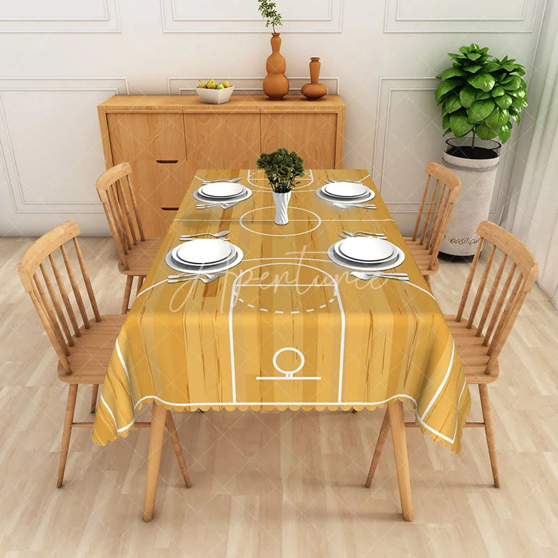 Aperturee - Aperturee Basketball Court Tablecloth in Yellow and White for Sports Themed Birthday Party and Game Day Events