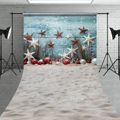 Aperturee - Aperturee Beach Christmas Sweep Backdrop Starfish Ornament Sand Photography Background Tropical Blue Wood Summer Holiday Party