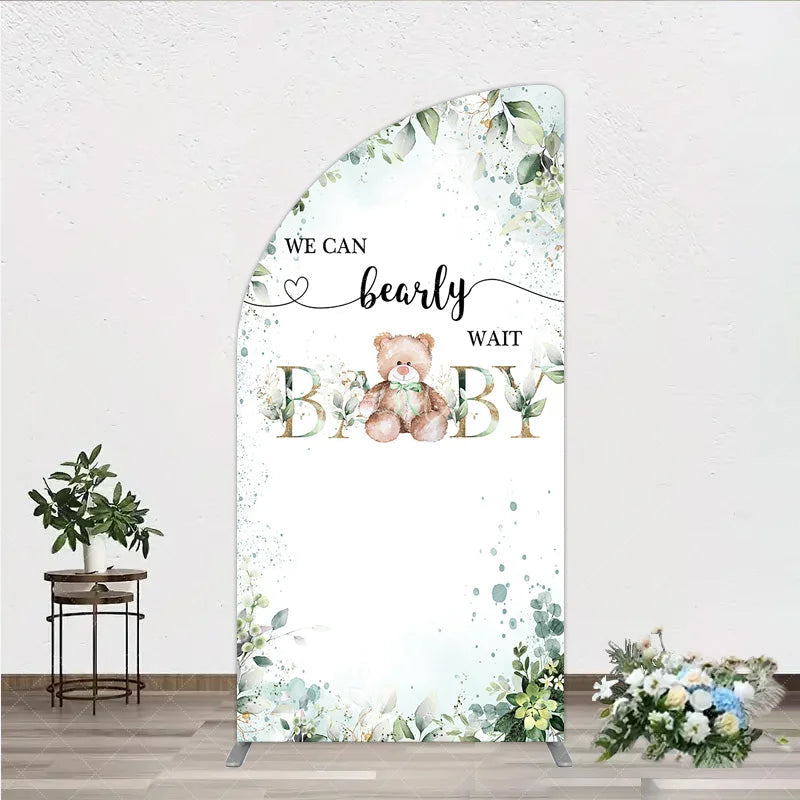 Aperturee - Aperturee Bearly Wait Half Moon Arch Backdrop Teddy Bear Eucalyptus Greenery Baby Shower Party Decor
