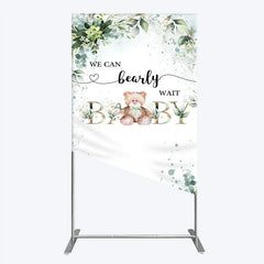 Aperturee - Aperturee Bearly Wait Rectangle Backdrop Teddy Bear Eucalyptus Greenery Baby Shower Party Decor
