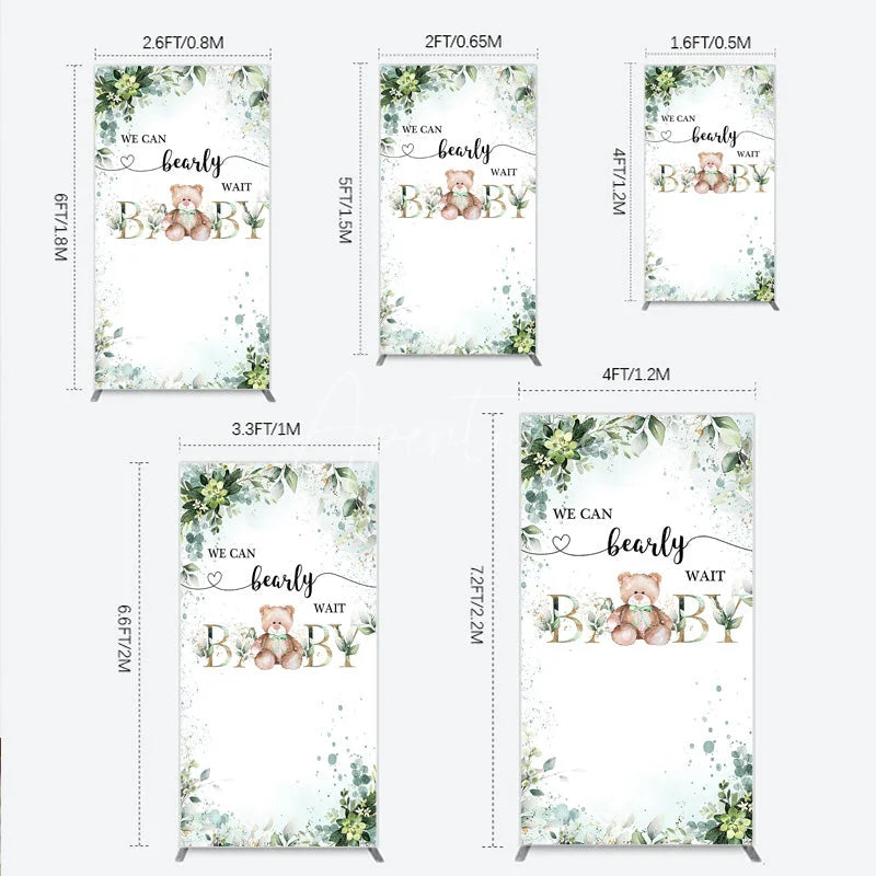 Aperturee - Aperturee Bearly Wait Rectangle Backdrop Teddy Bear Eucalyptus Greenery Baby Shower Party Decor