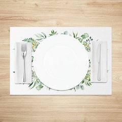 Aperturee - Aperturee Beautiful Spring Leaves Set of 4 Placemats Greenery and Floral Wreath Dining Table Mats for Home Decor
