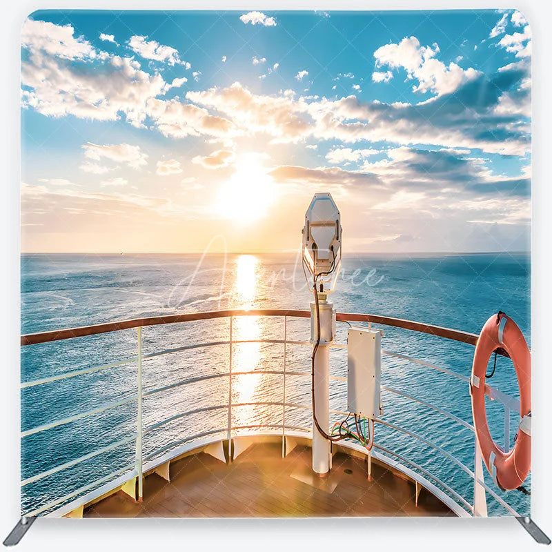 Aperturee - Aperturee Beautiful Sunset Ocean Cruise Ship Deck Square Double-Sided Backdrop Scenic Travel Theme Party Decor