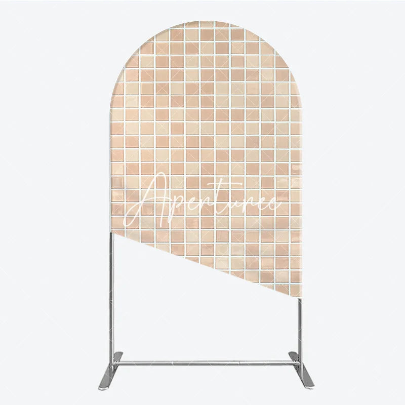 Aperturee - Aperturee Beige Cream Mosaic Tile Pattern Round Top Arch Backdrop Modern Textured Photography Background Decor