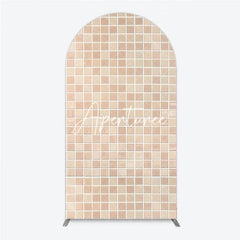 Aperturee - Aperturee Beige Cream Mosaic Tile Pattern Round Top Arch Backdrop Modern Textured Photography Background Decor