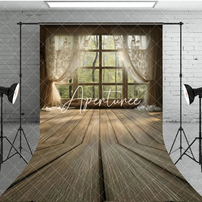 Aperturee - Aperturee Beige Curtain Window Bamboo Forest Scene Sweep Backdrop