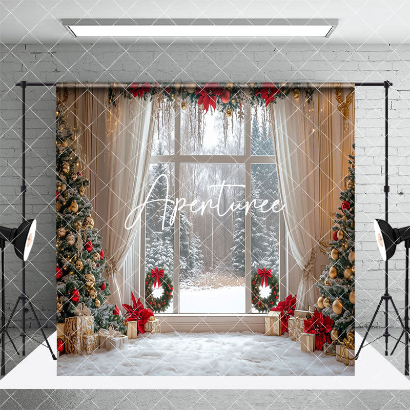 Aperturee - Aperturee Beige Floor Curtain Christmas Vibe Room Set Backdrop