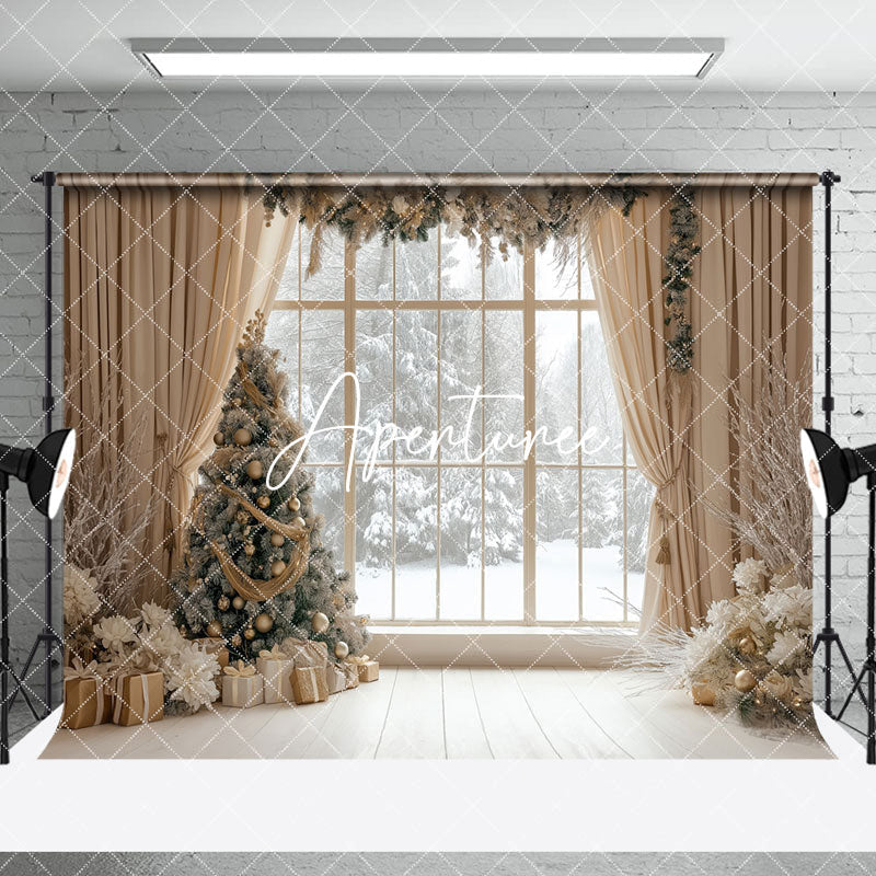 Aperturee - Aperturee Beige Floor Curtain Christmas Vibe Room Set Backdrop