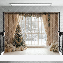 Aperturee - Aperturee Beige Floor Curtain Christmas Vibe Room Set Backdrop