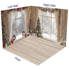 Aperturee - Aperturee Beige Floor Curtain Christmas Vibe Room Set Backdrop