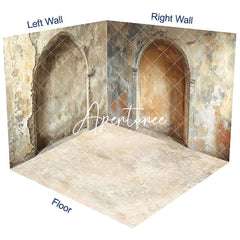 Aperturee - Aperturee Beige Retro Shabby Stone Arch Photo Room Set Backdrop