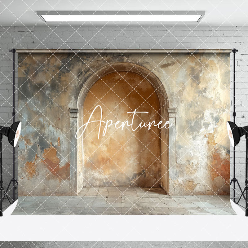 Aperturee - Aperturee Beige Retro Shabby Stone Arch Photo Room Set Backdrop
