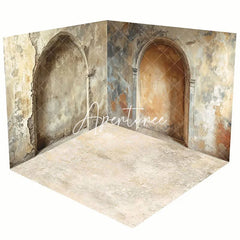 Aperturee - Aperturee Beige Retro Shabby Stone Arch Photo Room Set Backdrop