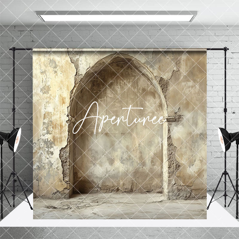 Aperturee - Aperturee Beige Retro Shabby Stone Arch Photo Room Set Backdrop