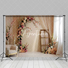 Aperturee - Aperturee Beige Wall Romantic Floral Wedding Photo Backdrop