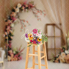Aperturee - Aperturee Beige Wall Romantic Floral Wedding Photo Backdrop