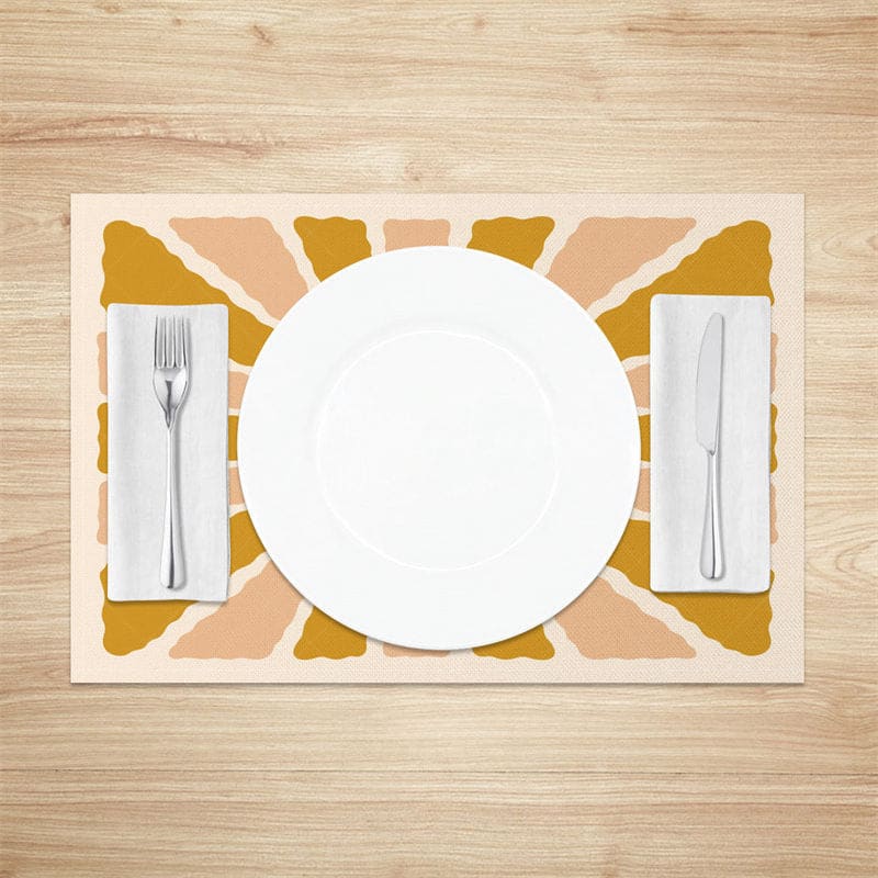 Aperturee - Aperturee Beige Yellow Abstract Boho Sun Set Of 4 Placemats