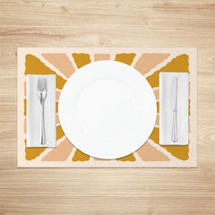 Aperturee - Aperturee Beige Yellow Abstract Boho Sun Set Of 4 Placemats