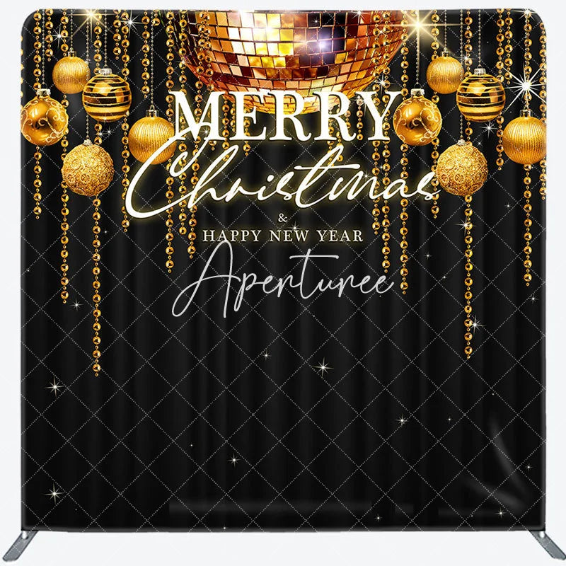 Aperturee - Aperturee Bells Black Merry Christmas Happy New Year Backdrop