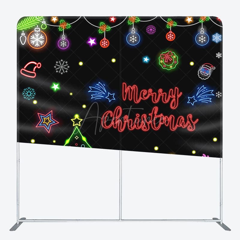 Aperturee - Aperturee Bells Trees Snowflake Neon Xmas Pillow Case Backdrop